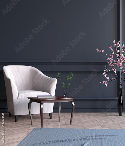 Mock up poster frame in Scandinavian style interior background, living room, 3d render. 