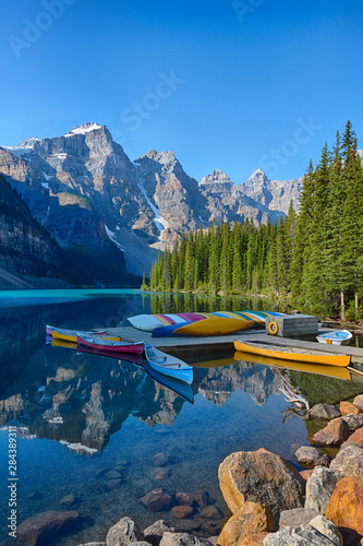 Canada, Banff National Park, Valley of the Ten Peaks, Moraine Lake, Canoe dock