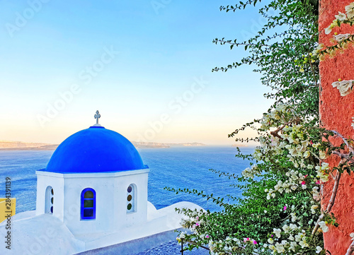 traditional greek Orthodox chapel at Oia village Santorini island Cyclades Greece