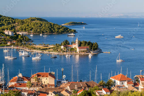 Vis town, Franciscan monastery and harbor, Vis Island, Croatia