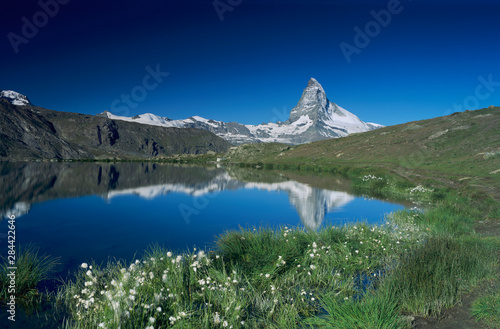 Matterhorn reflecting in Stellisee, Zermatt, Swiss Alps, Switzerland