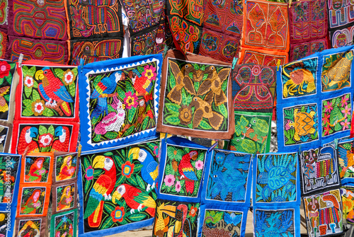 Central America, Panama, San Blas Islands (aka Kuna Yala). Colorful hand stitched molas made by the Kuna Indians.