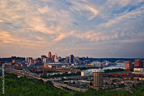 Cincinnati, Ohio and Covington, Kentucky at sunset, from Devou Park, Covington, Kentucky