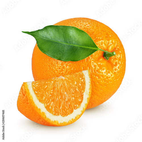 Half and whole oranges isolated on white