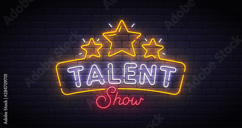 Talent Show neon sign, bright signboard, light banner. Talent Show logo neon, emblem. Vector illustration
