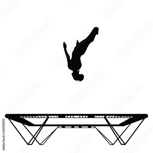 Sportswoman is doing a backflip on a trampoline, contour vector