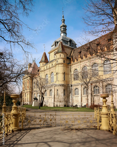 Vajdahunyad castle in Budapest over blue sky