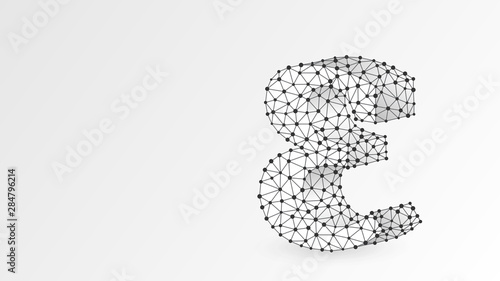 Epsilon, the letter of a Greek alphabet. Greek numerals, mathematical number five concept. Abstract, digital, wireframe, low poly mesh, Raster white origami 3d illustration. Triangle, line dot