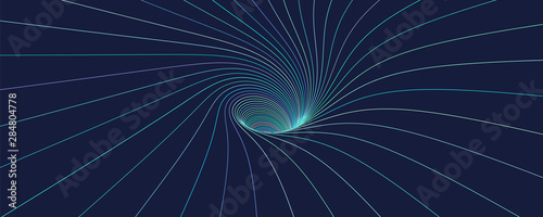 Abstract striped wireframe background with tunnel. Vector illustration.