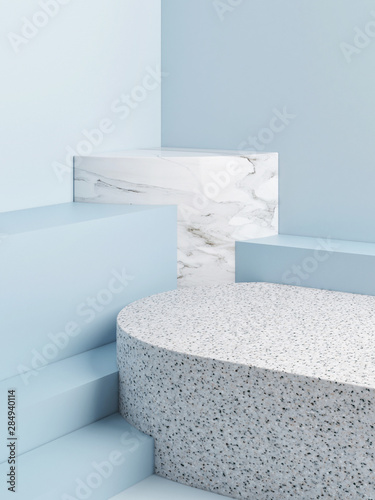 Mock up abstract composition with winner podium, blue background, 3d illustration