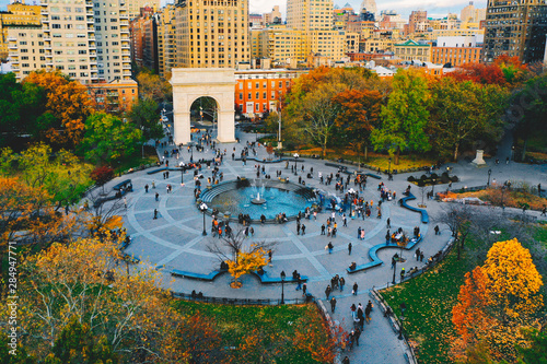 Aerial view of Washington square park in Greenwich village, lower Manhattan in New York city 