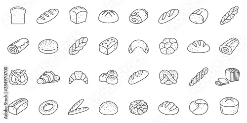 Bread bakery baking loaf thin line icon vector set