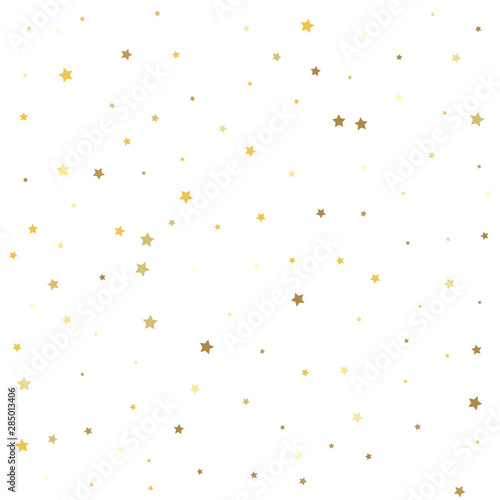 Gold flying stars confetti magic cosmic christmas vector. Template for holiday designs, invitation, party, birthday, wedding.