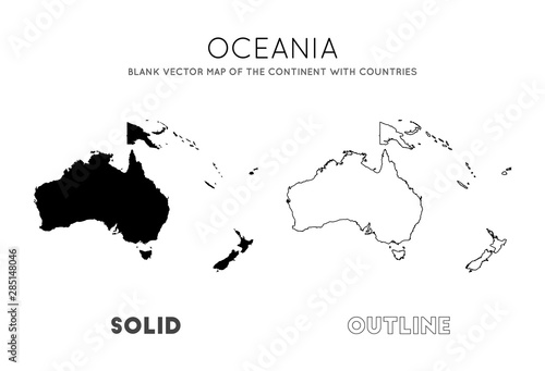 Oceania map. Blank vector map of the Continent with countries. Borders of Oceania for your infographic. Vector illustration.