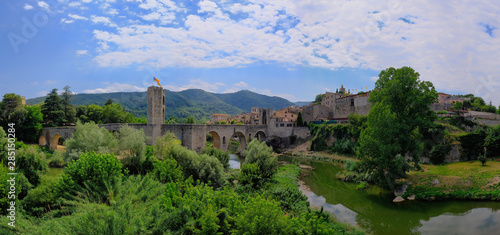 Medieval bridge of Besalu. Gerona. Spain. Panoramic picture