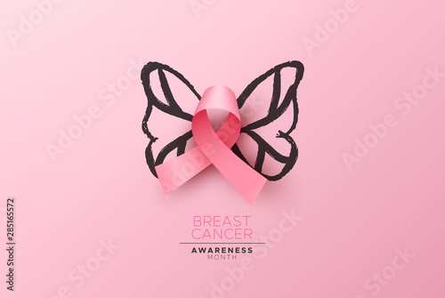 Breast Cancer awareness card pink ribbon butterfly