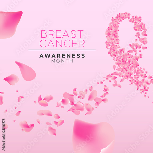 Breast cancer awareness pink flower petal ribbon