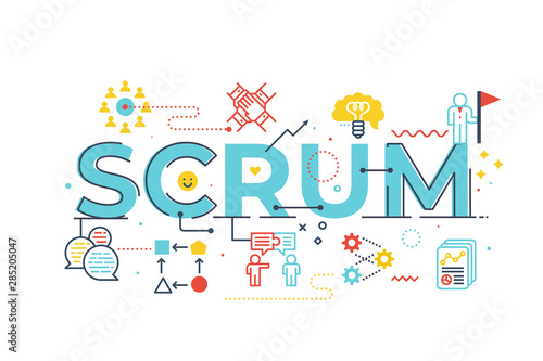 Scrum word lettering illustration