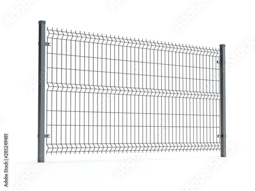 Fence panel isolated on white, rod type, 3D illustration