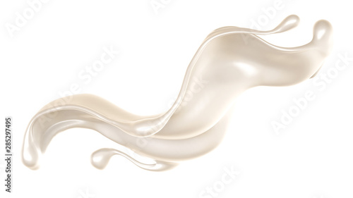 Splash of thick white liquid, milk. 3d illustration, 3d rendering.