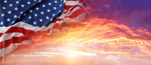 American flag and bright sky