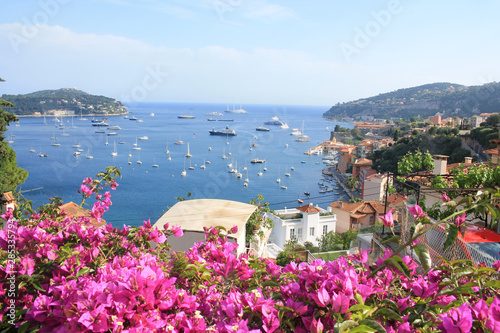 Boats and cruise ship in the bay of Villefranche, French riviera