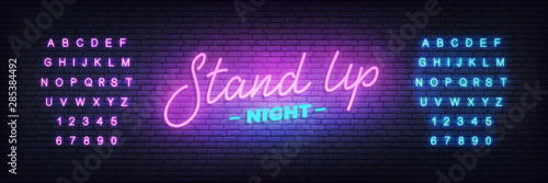 Stand up neon. Lettering neon glowing sign for Stand up comedy show