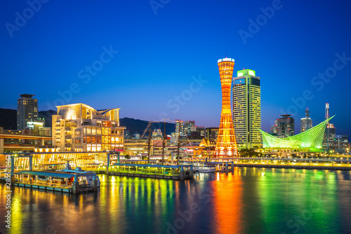 night scene of port of kobe in osaka aera, japan