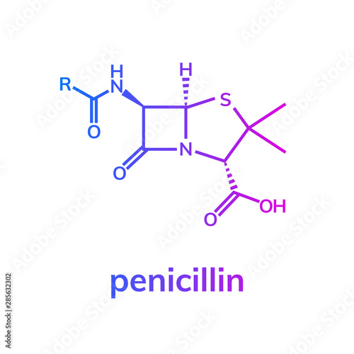 Penicillin chemical formula on white background