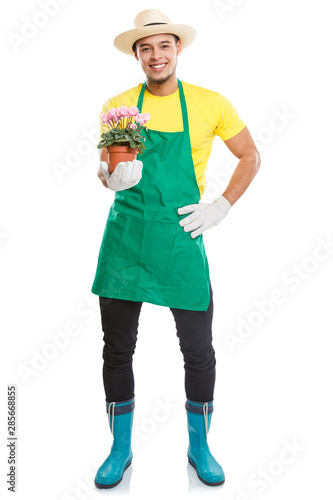 Gardener gardner flower gardening garden occupation full body portrait isolated on white