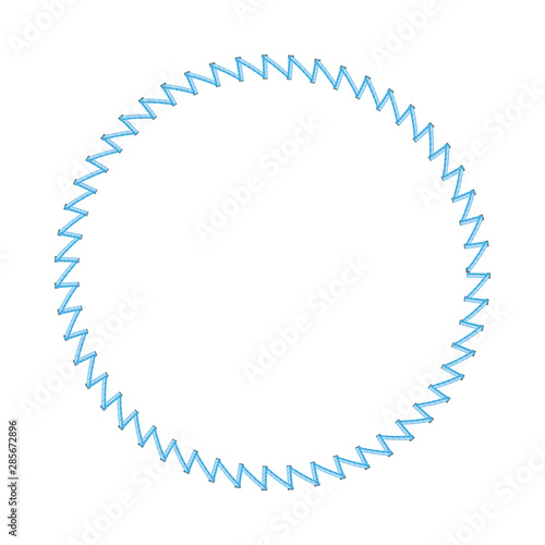 Round zigzag stitched border or sewing seams frame vector illustration isolated.