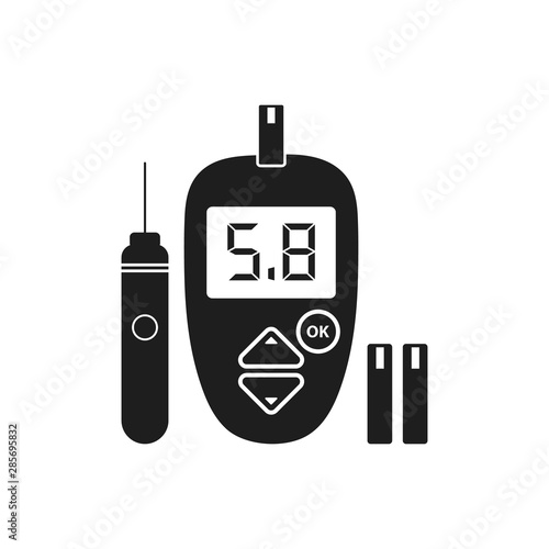 Glucose meter icon with lancet pen symbol. Flat style vector EPS.
