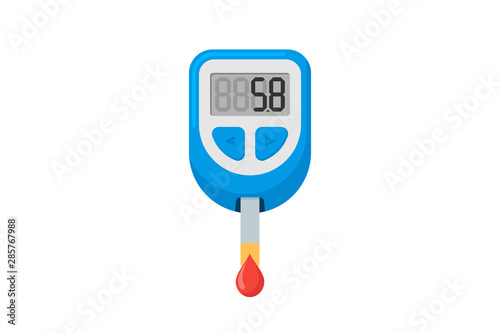 Blood glucose meter measuring sugar test control device. Electronic glucometer for patients with diabetes. Vector flat illusrtation