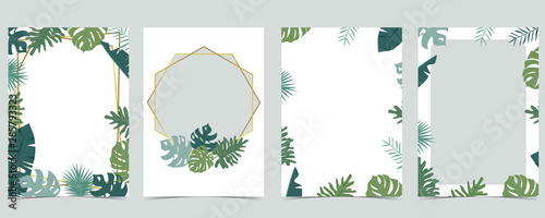 Collection of leaf background set with gold geometric,leaves,wreath.Vector illustration for invitation,postcard and logo.Editable element