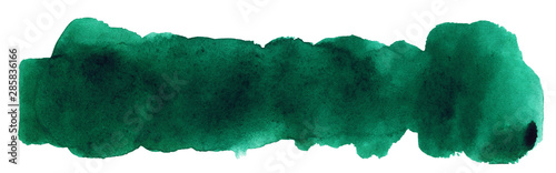 Deep green abstract strip of watercolor background, wet smear
