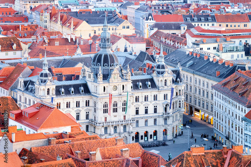 Cityscape with Rathaus on Town Hall square in Graz