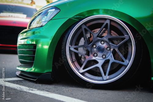 Lowrider custom stance stylish sports car closeup