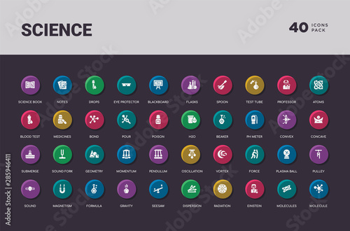 science concept 40 colorful round icons set