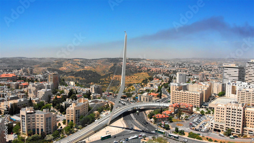 Jerusalem main entrance with Chords Bridge Aerial view Flying over Jerusalem entrance with Chords Bridge