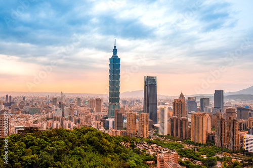 Skyline of Taipei cityscape Taipei 101 building of Taipei financial city ,Taiwan