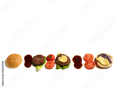 Part of hamburger ingredients on background