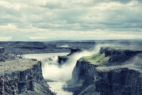 Dettifoss - largest waterfall in Europe in terms of volume discharge. Jokulsa a Fjollum river in Jokulsargljufur National Park. Iceland.