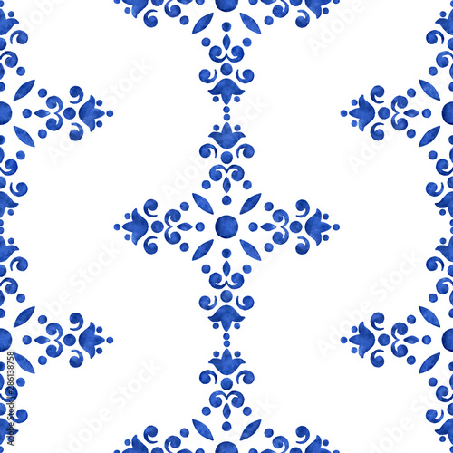 Watercolor blue medallion pattern