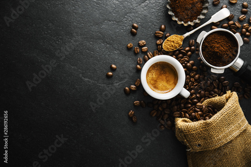 Cup of fresh made coffee served in cup