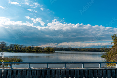 Bridge over a calm lake