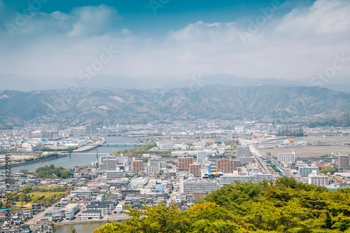 Kochi cityscape panorama from Godaisan mountain Observatory in Kochi, Shikoku, Japan