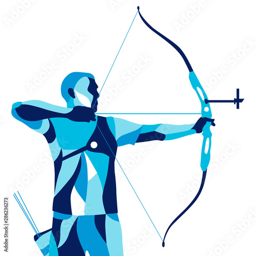 Trendy stylized illustration movement, archer, sports archery, line vector silhouette of archery