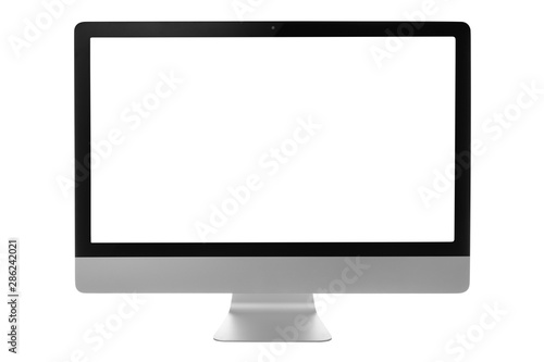 Computer monitor with black screen isolated on white background with clipping path