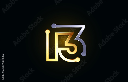 gold and silver metal number 13 for logo icon design