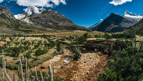 River on Santa Cruz Trek in Huscaran National Park in the Cordillera Blanca in Northern Peru 